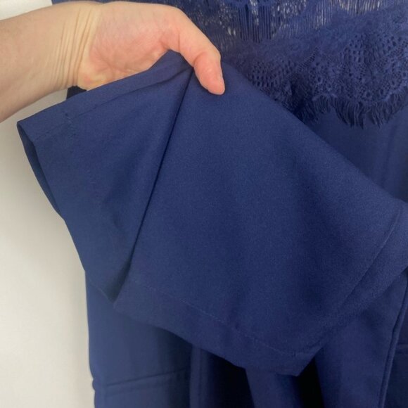 Charming Charlie Navy Blue Jumpsuit Lace Fringe Tie Waist Boho‎ Size S Bohemian - Picture 8 of 13